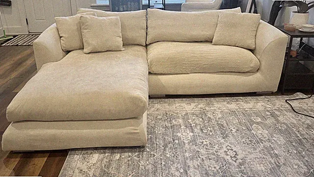 Feathered Beige L-Shaped Sectional Sofa, Mario Capasa, Used Good Condition