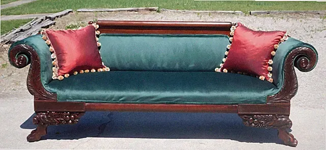Federal Mahogany Claw Foot Sofa--Emerald Green Velvet