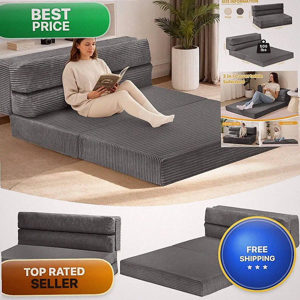 Feliz Home Foldable Mattress Full, 54" Folding Sofa Bed, 3-in-1 Convertible