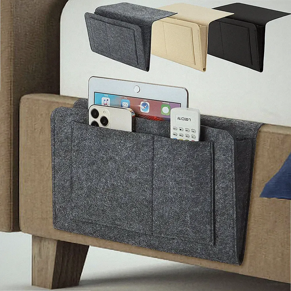 Felt Bedside Storage Bag with Pockets Convinient Bed Sofa Desk Hanging Organizer
