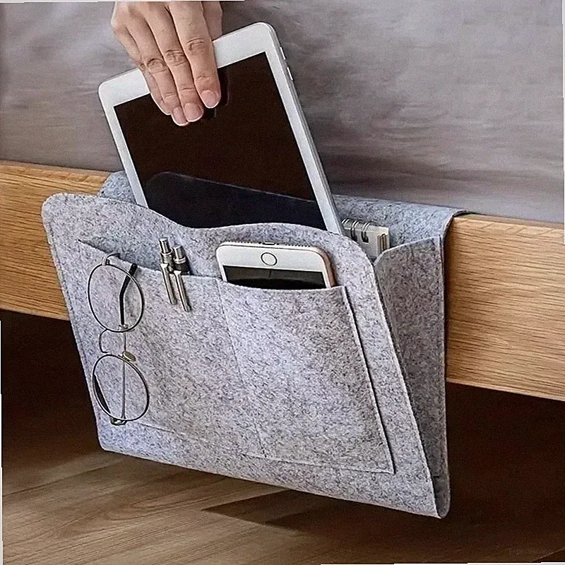 Felt Bedside Storage Organizer Bed Desk Bag Sofa TV Remote Control Bed Holder