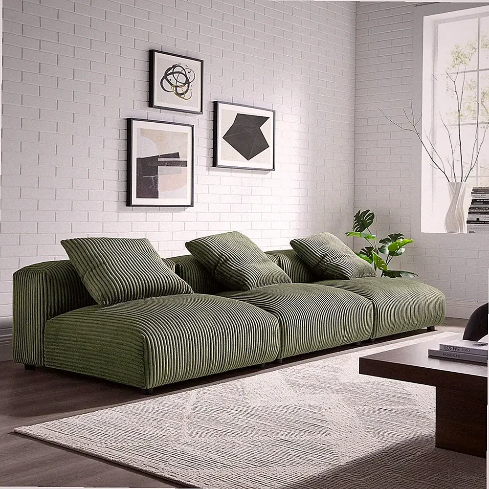 Fern Corduroy 3-Piece Modular Sofa - Comfy Deep Seat Sectional for Living Room
