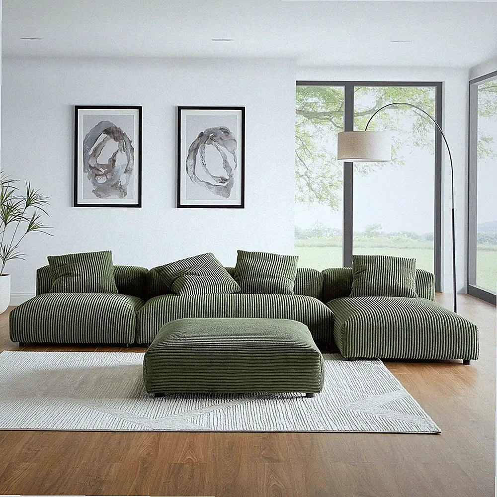 Fern Corduroy 4-Piece Modular Sectional Sofa - Modern L-Shaped Couch Set
