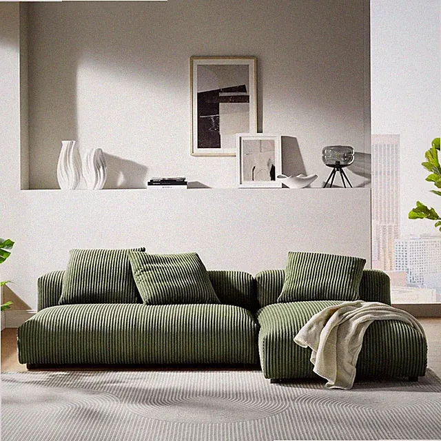 Fern Corduroy Modular Sectional Sofa with Chaise - Modern 3-Seater Set