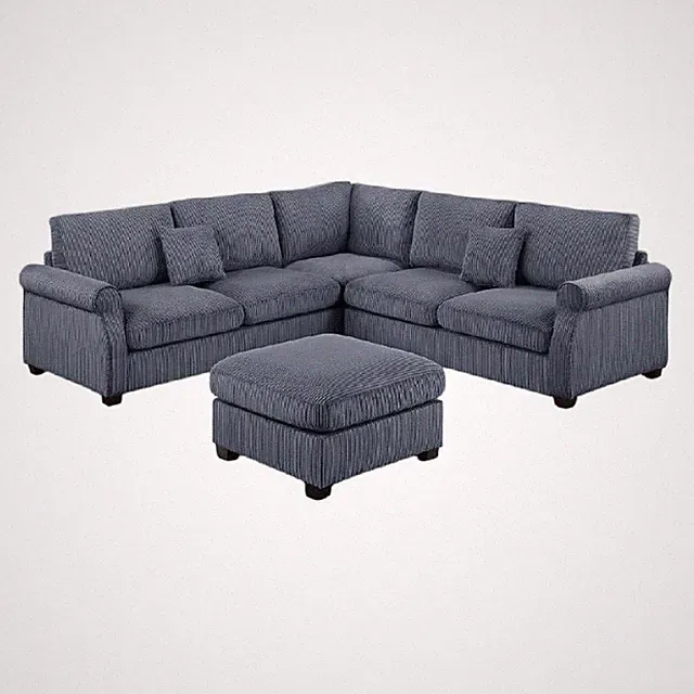 Fero 4pc L Sectional Sofa- Loveseat- Wedge- Ottoman Set- Gray Corduroy
