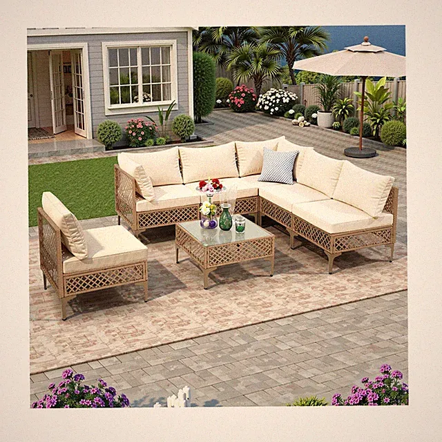 FHFO 7 Piece Outdoor Wicker Patio Furniture Set, Rattan Sectional Sofa Couch,...