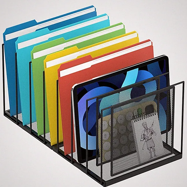 File Organizer For Desk, 7 Section Metal Desktop File Sorter, Black