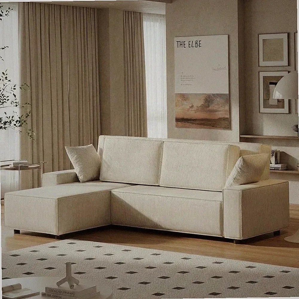Fine Stripe Corduroy Sectional Sofa, l Shaped Modern Corduroy Couch