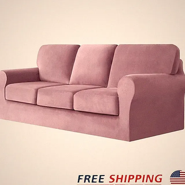 Fitted Stretch Sofa Cover Anti Slip Velvet Furniture Protector Easy Installation