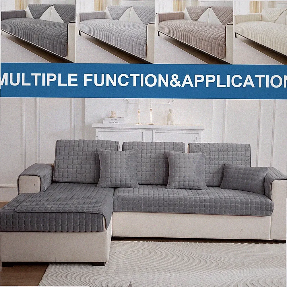 Flannel Fuzzy Couch Covers Washable Non Slip Sectional Sofa Cover Protector