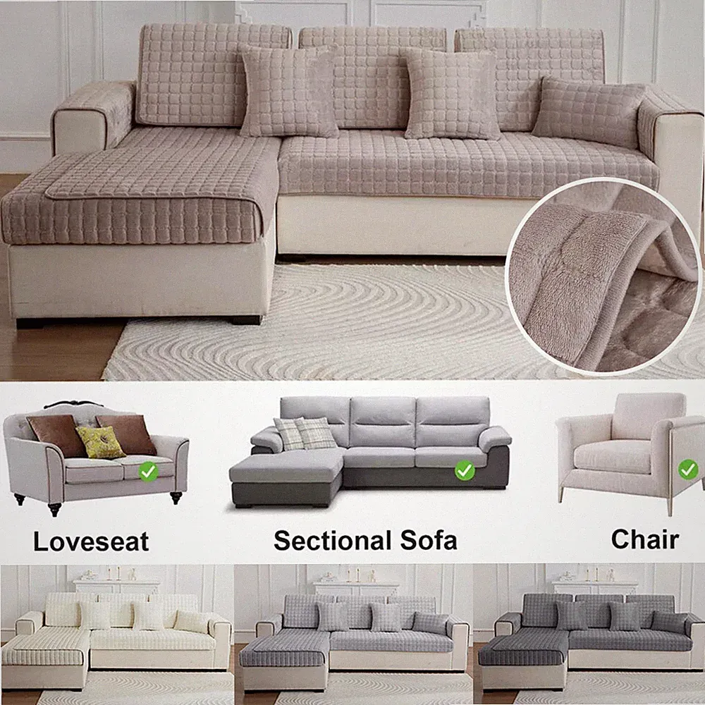 Flannel Sofa Cover Anti-Slip Couch Cover Sectional Sofa Slipcover for Pets Kids