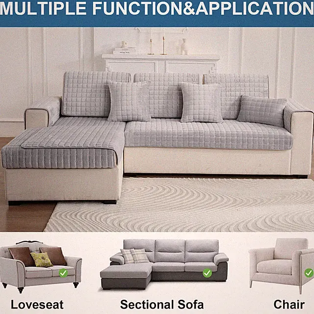 Flannel Sofa Cover Anti-Slip Couch Cover Sectional Sofa Slipcover for Pets Kids
