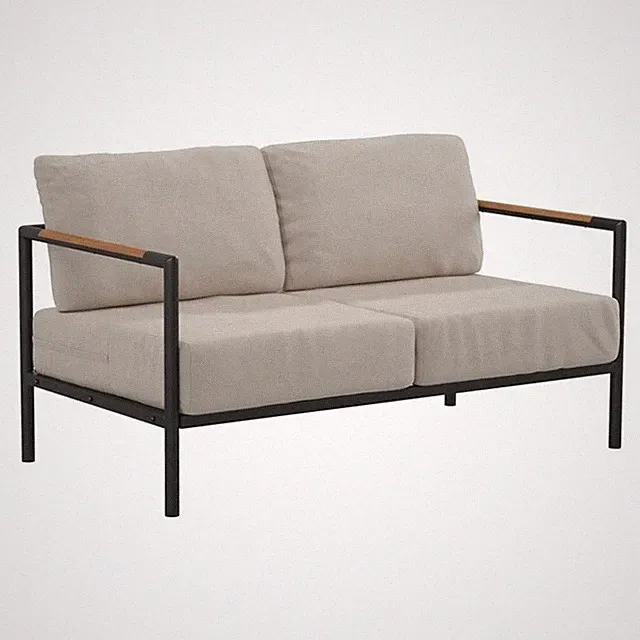 Flash Furniture Aluminum & Fabric Loveseat with Teak Arm Accents in Beige/Black