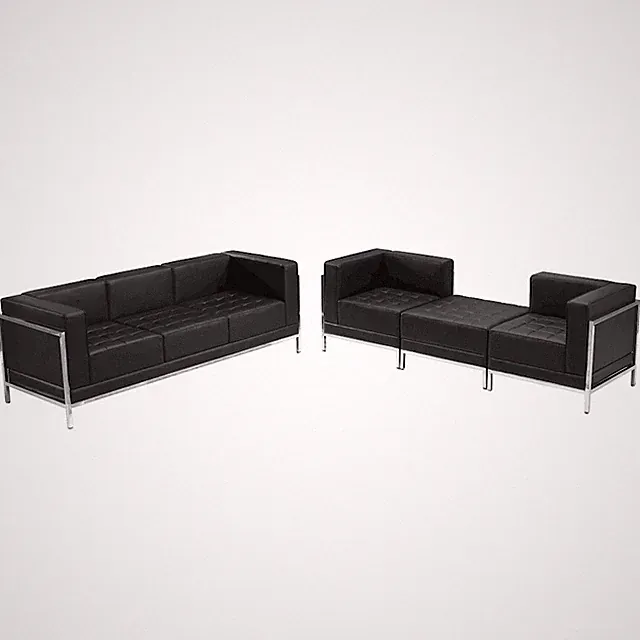 Flash Hercules Imagination Black LeatherSoft Sofa & Lounge Chair Set, 4 Pieces
