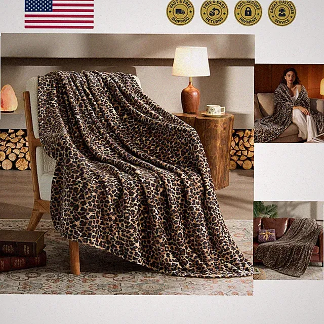 Fleece Blanke for Couch & Bed Leopard Print Throw Blanket – Soft Cheetah Blan...