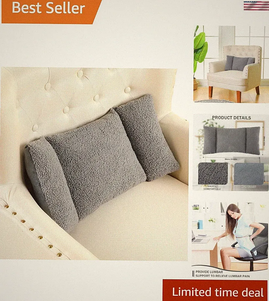 Fleece Lumbar Support Pillow 3 Section Back Pillow Office Chair for Back Supp...