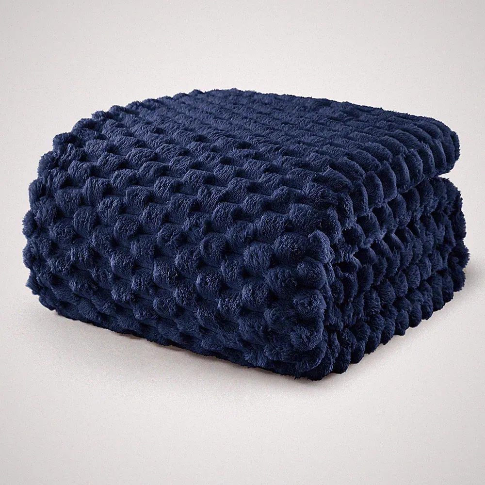 Fleece Queen Blanket Bed Extra Large Fuzzy Navy Blue Plush Sofa 90x90 Inches