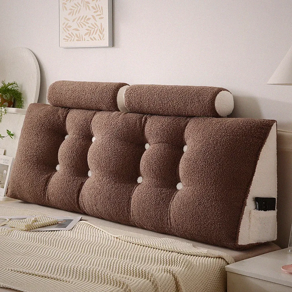Fleece Triangular Headboard Pillow with Neck Roll Backrest Cushion for Bed Sofa