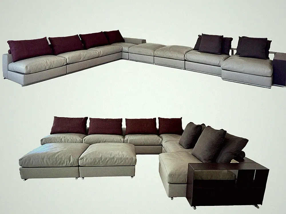 Flexform Groundpiece Leather And Linen Sectional