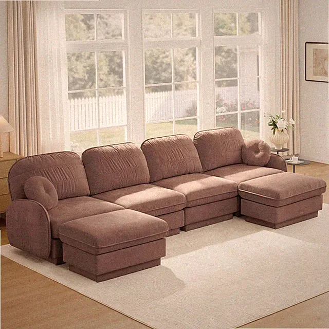 Flexible Modular Sofa, Ottoman, Chenille, Rose Dust, 137in, L-Shape Option