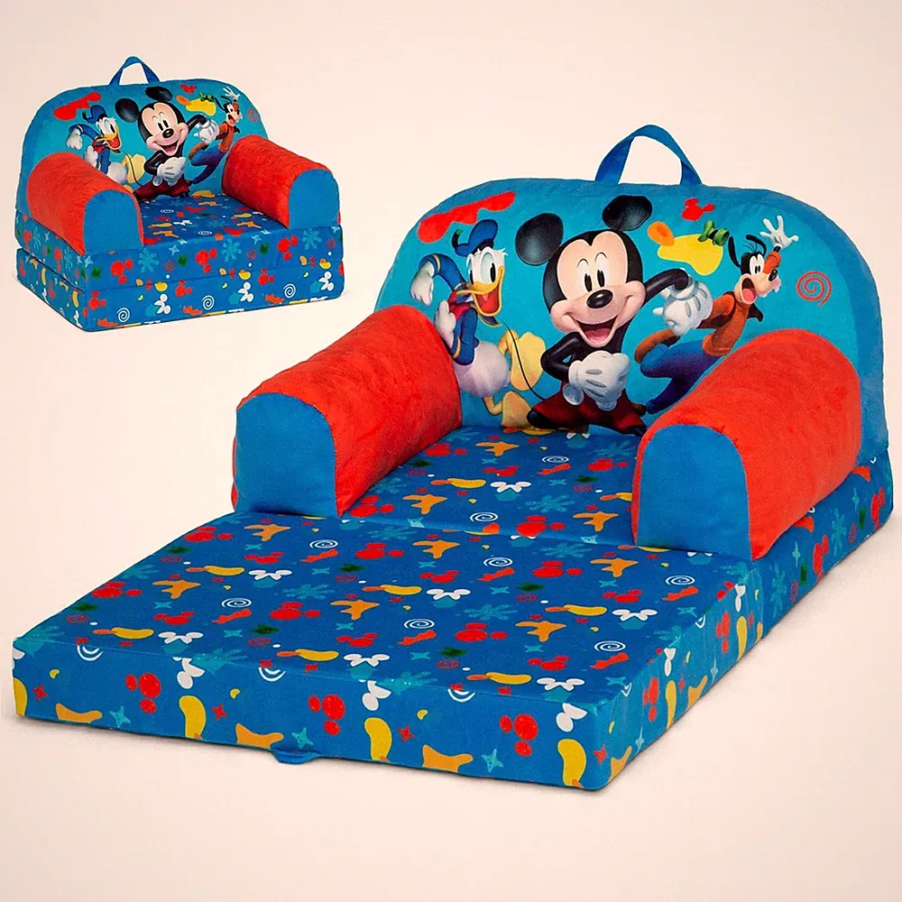 Flip-Out Chair Blue Convertible Sofa Bed Mickey Mouse 2-in-1 Soft Comfortable