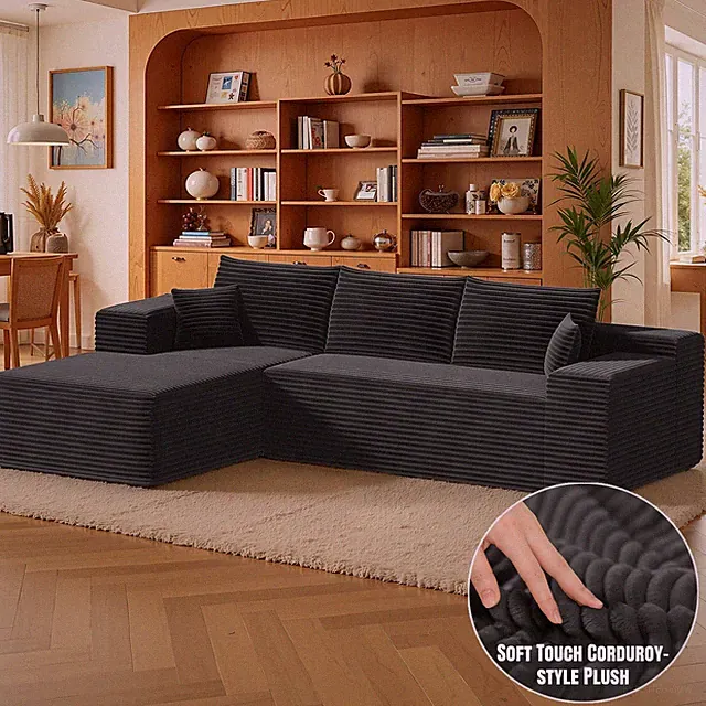 Floor Couch Sectional Couch Chaise Corduroy-style Plush Modular Sofa L-Shape
