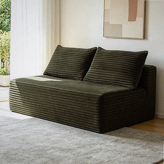 Floor Loveseat 2-Seat Green Plush Fabric Sofa Small Spaces No Assembly Required