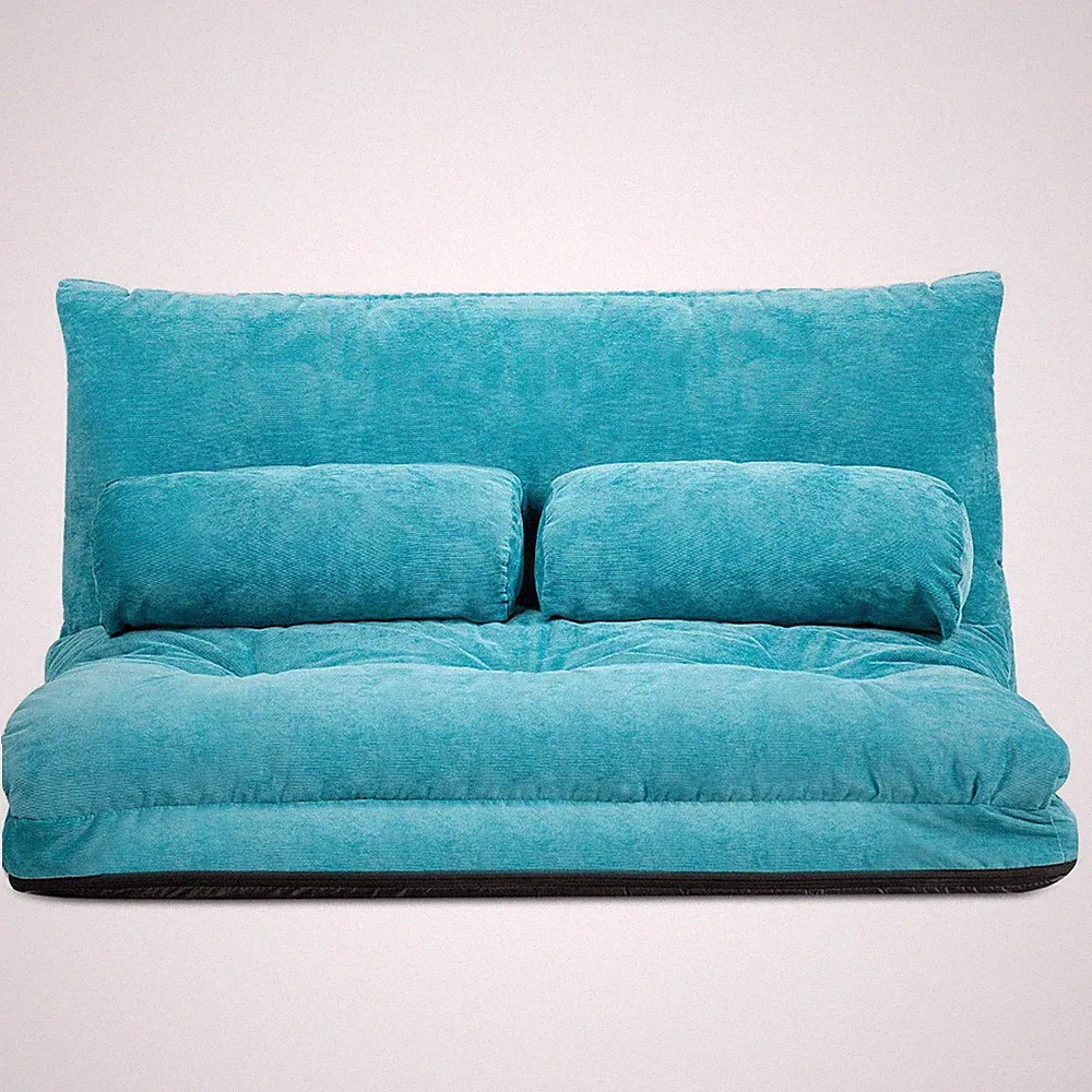 Floor Sofa Bed 6-Position Adjustable Sleeper Lounge Couch with 2 Pillows Blue