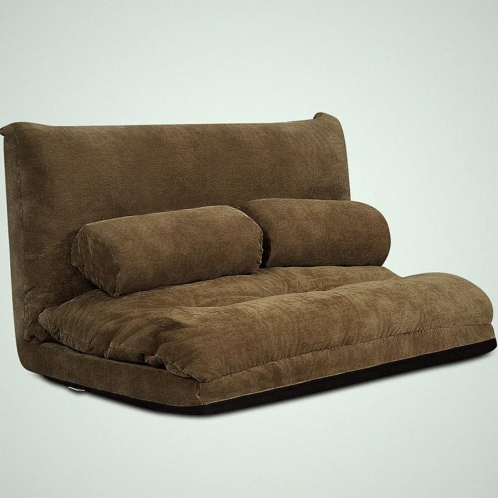Floor Sofa Bed 6-Position Adjustable Sleeper Lounge Couch with 2 Pillows Coffee