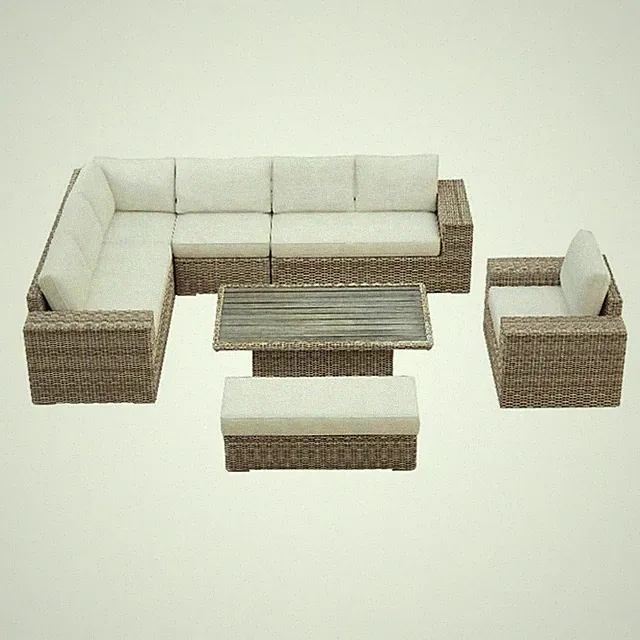 Flora 6PC Conversion Set in Natural and Olefin Beige with Ottoman