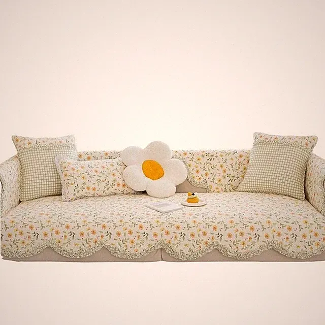 Floral Cotton Sofa Cover Thick Quilted Pastoral Style