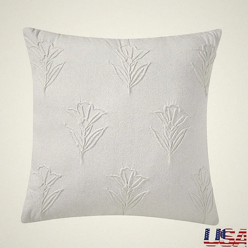 Floral Pleated Cotton Decorative Throw Pillow Sofa Bed Chair Home Accent White