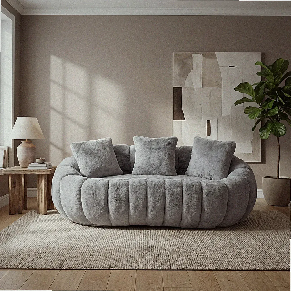 Floral-shaped sofa, ultra-soft faux fur sofa, large living room two-seater sof