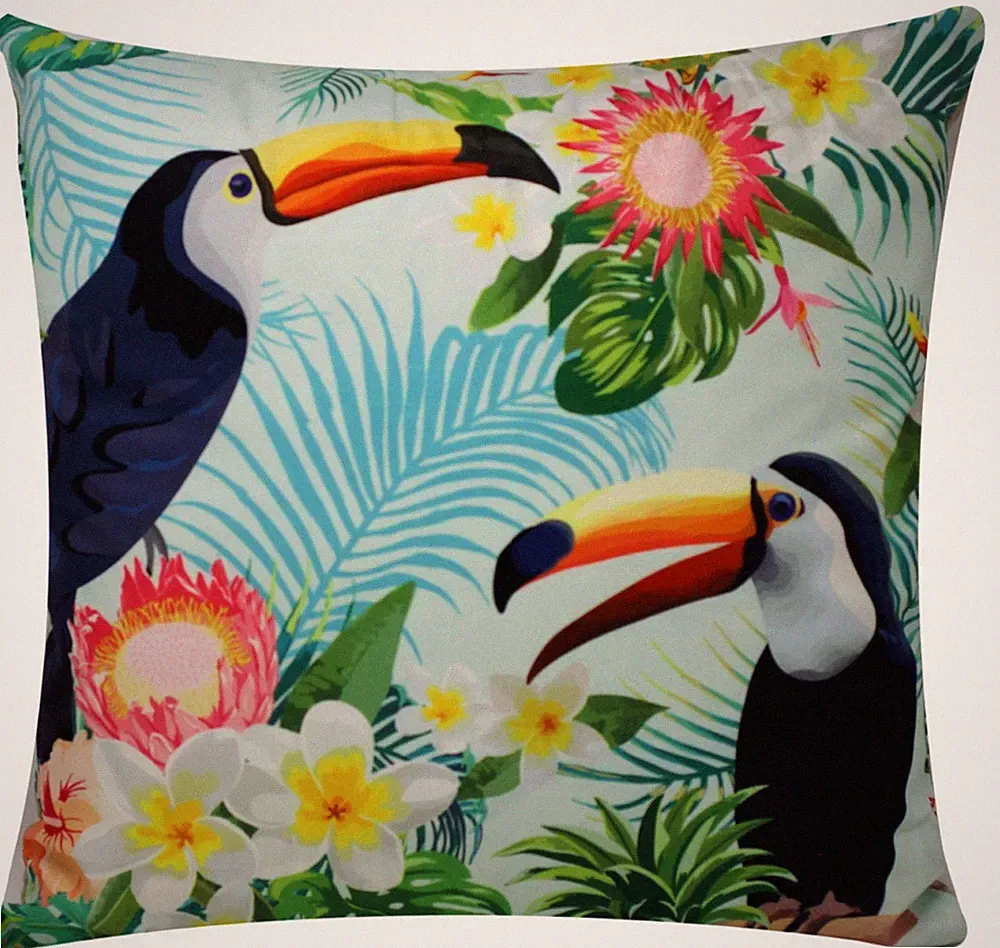 Floral & Twocan Tropical Print Chenille Cotton 17 x 17 Cushion Cover Sofa Bed