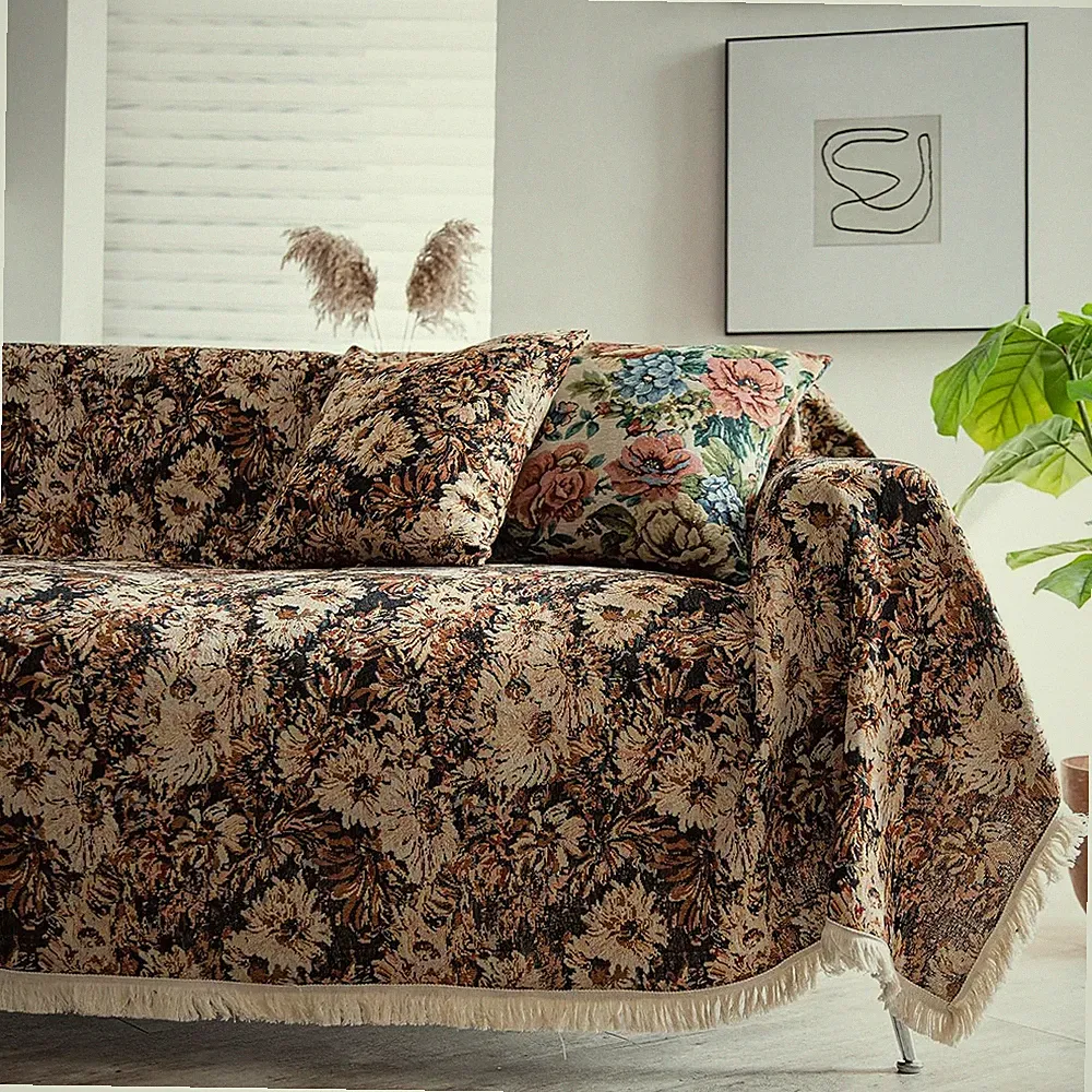 Floral Vintage Jacquard Sofa Cover for Sectional & Loveseat, Washable 91"x118