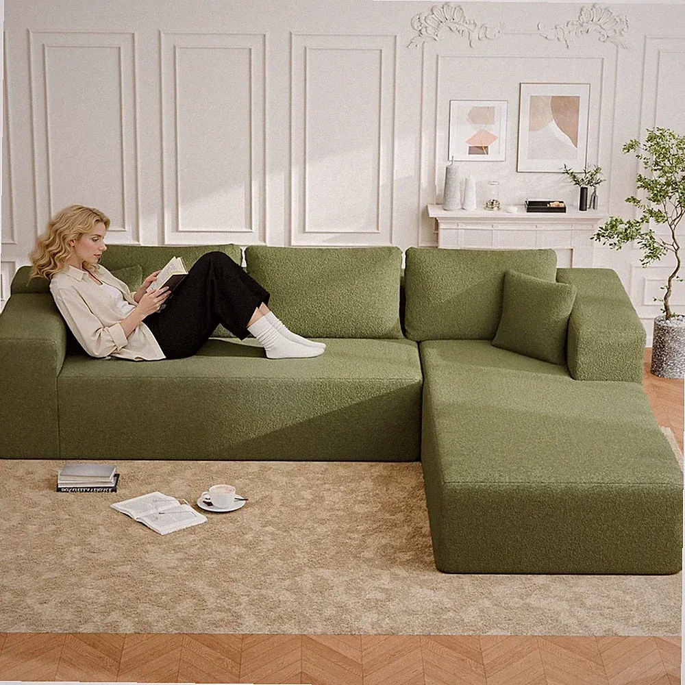 Fluffy 105” Cloud Modular L-Shape Couch with Left Chaise, No Assembly, Wool Gree
