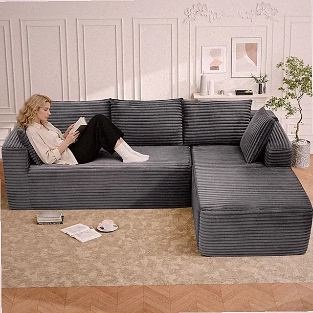 Fluffy 105” Cloud Modular L-Shape Sectional Sofa with Chaise - No Assembly, Gray
