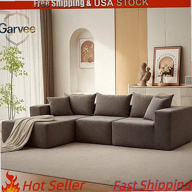 Fluffy Comfy 108in L-Shaped Modular Sectional Sofa, Modern Cloud Couch Deep Seat