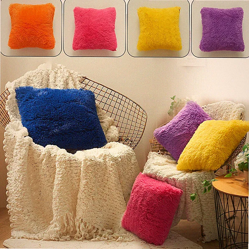 Fluffy Faux Fur Shaggy Pillow Case Plush Cushion Cover Sofa Bed Home Decor 17"