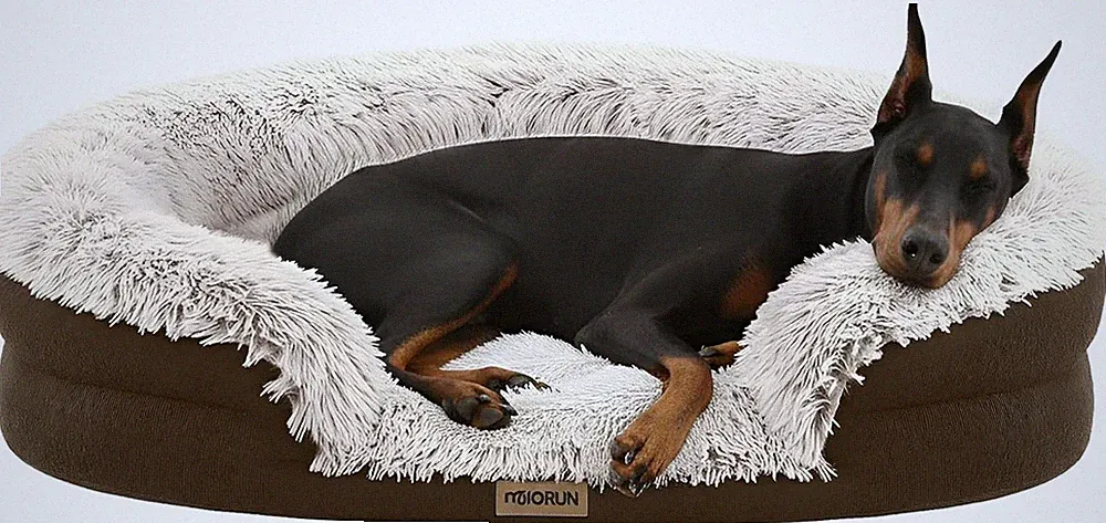 Fluffy Orthopedic Dog Bed for Extra Large Dogs, Calming Plush Sofa Bed with Curv