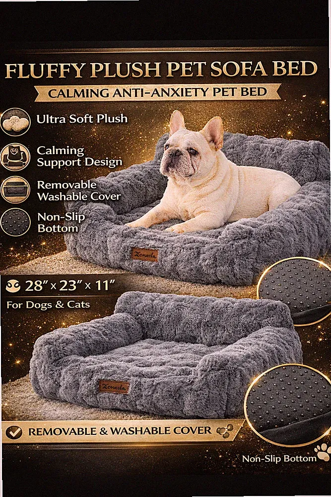 Fluffy Plush Pet Sofa Bed for Dogs & Cats, Calming Couch Bed with Removable Cove