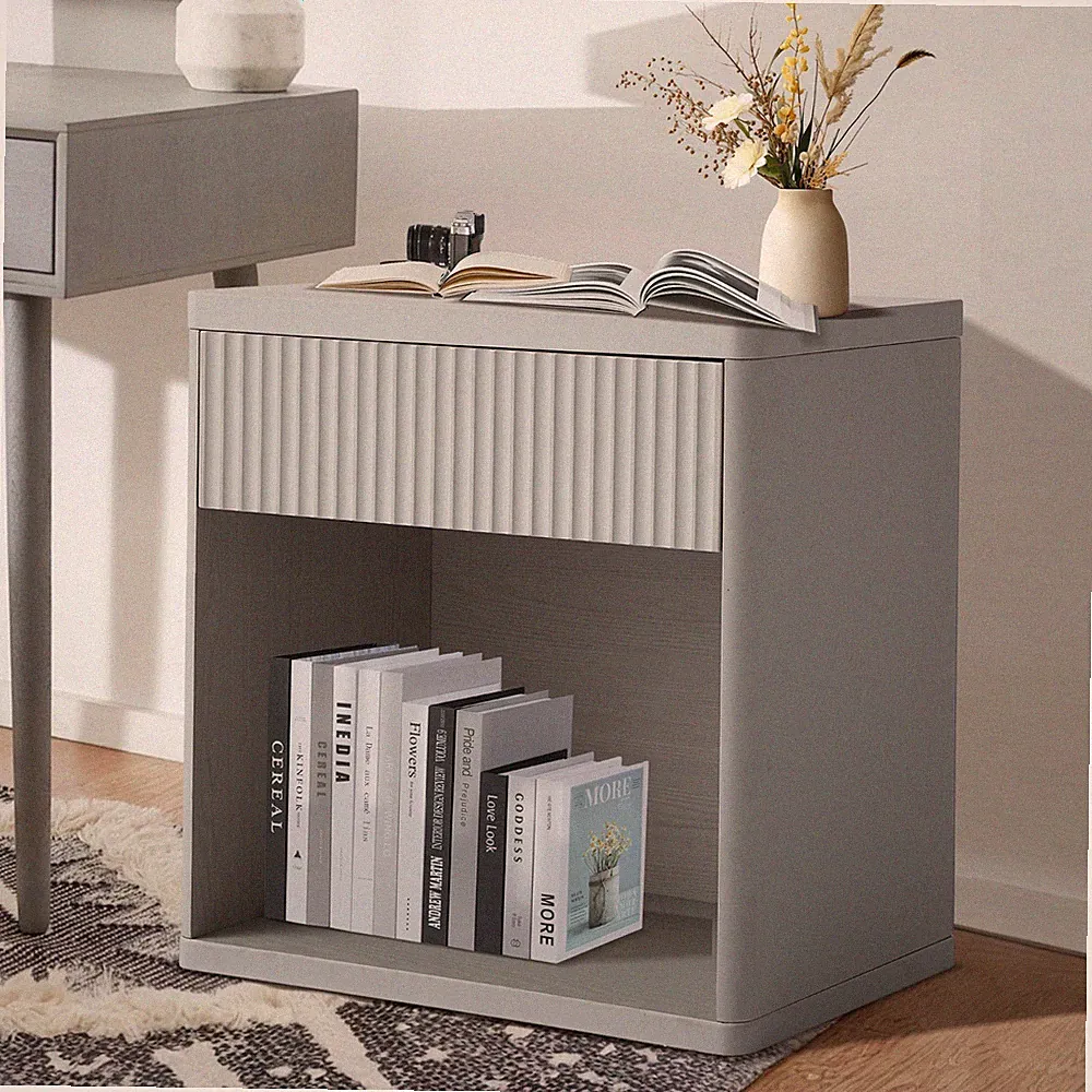 Fluted Night Stand, Nightstands with Drawer Storage, Modern Bed Side End Table