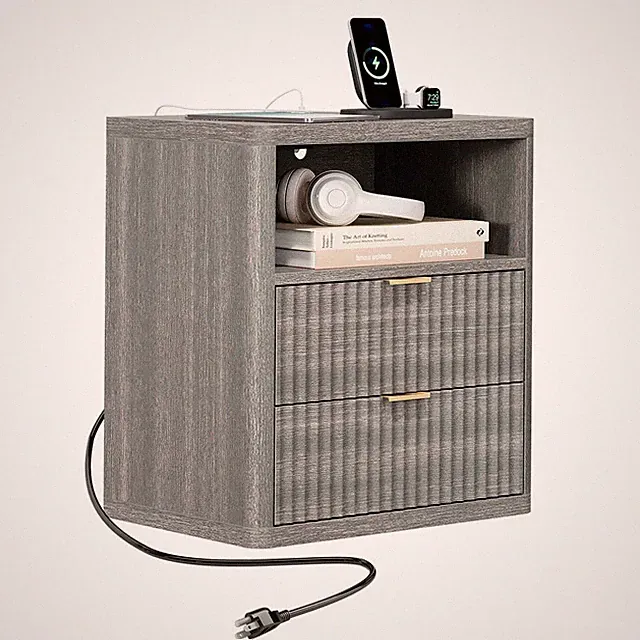 Fluted Nightstand with 2 Drawers Bed Side Table Wide End Table Modern Night S...