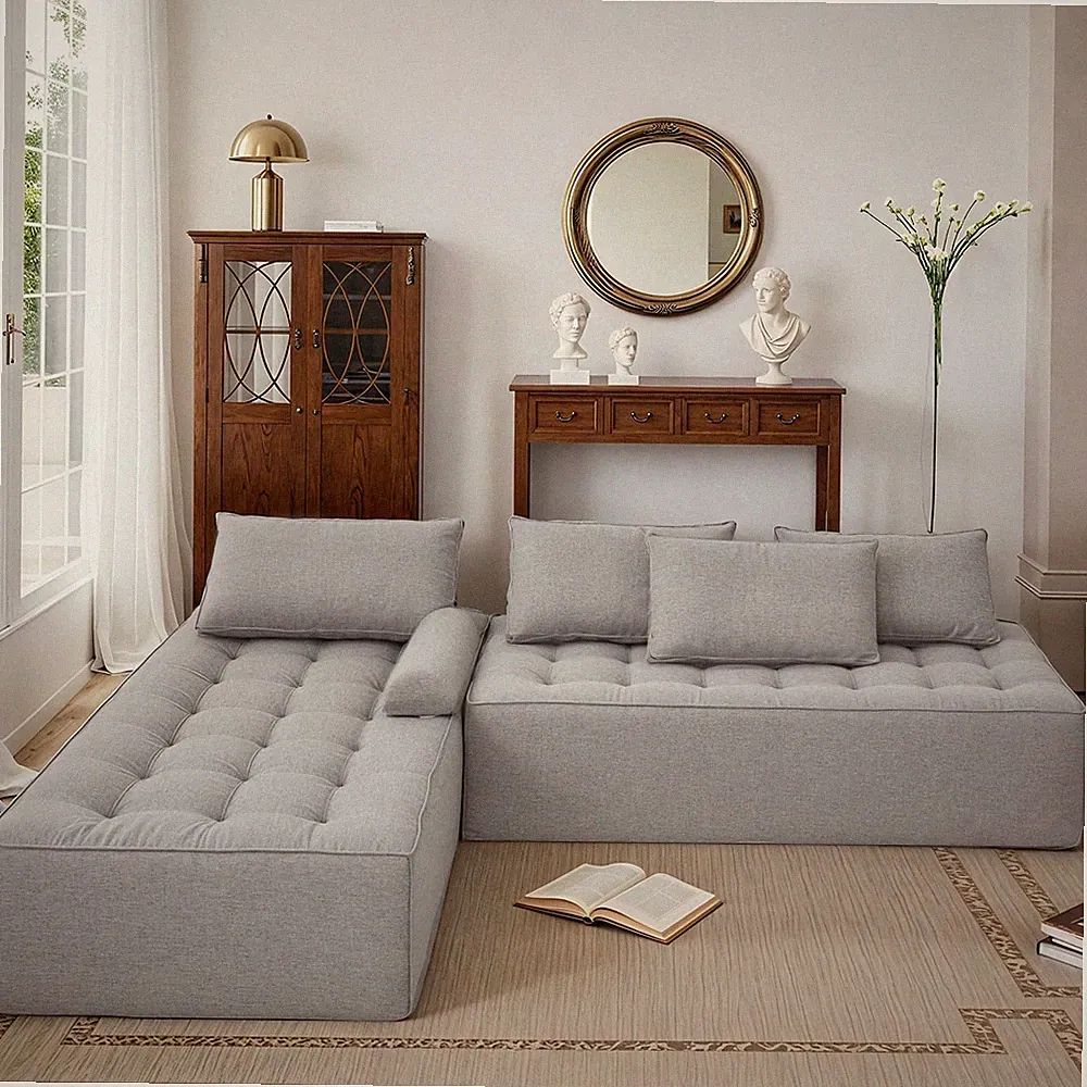 Foam L Shaped Modular Sectional Sofa with Chaise 116 Inch Grey No Assembly
