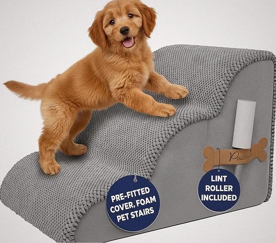 Foam Pet Stairs 3 Step Dog Cat Steps Non-Slip Cover for Bed Couch - Prefixed