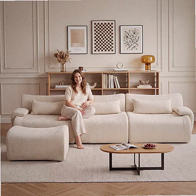 Foam Sectional Sofa with Chaise White 118"
