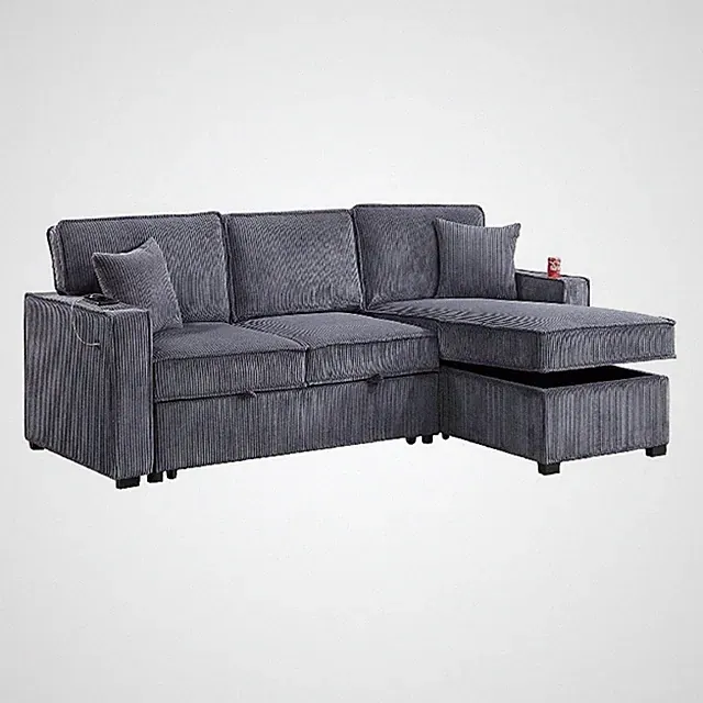 Foi Convertible Sectional Sofa with Reversible Chaise- Gray Corduroy