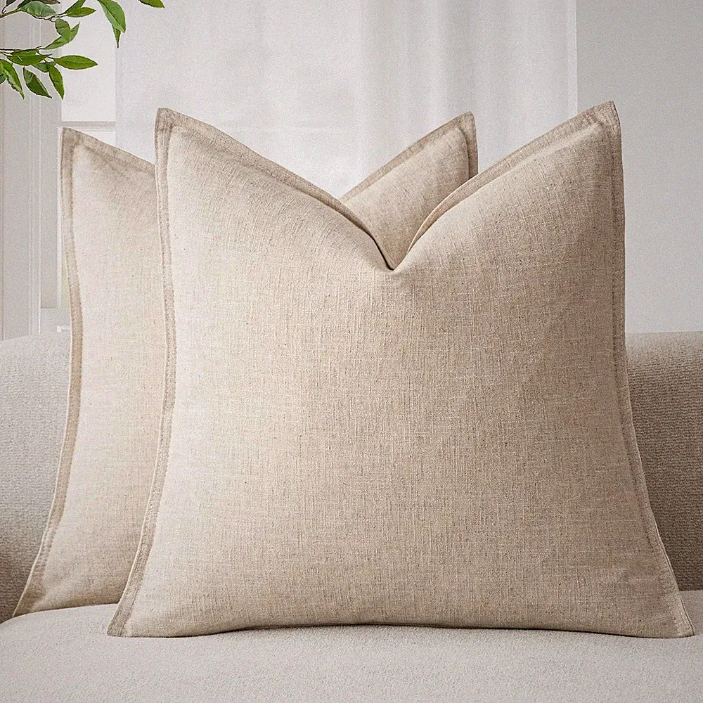 Foindtower Pack of 2, Decorative Linen Soild Throw Pillow Covers Soft Accent Cus