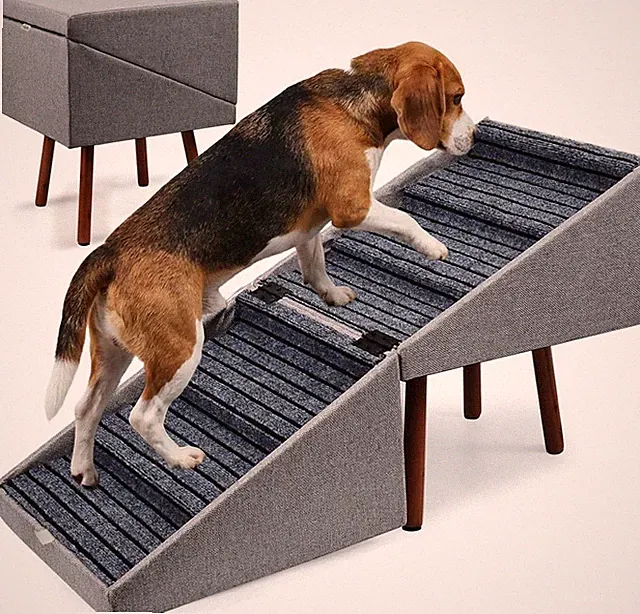 Foldable 2-in-1 Dog Stairs for Bed & Couch, 21.6" High, Joint Relief Steps
