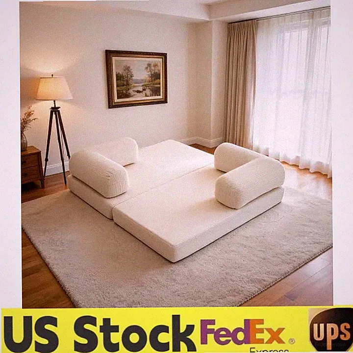 Foldable Corduroy Floor Sofa Bed,4-in-1 Convertible Futon Couch W/Foam Backrest